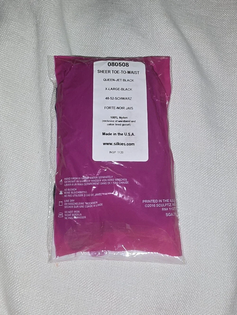 Silkies 080508 Sheer Toe to Waist 2016 XL Black Pantyhose New with tags